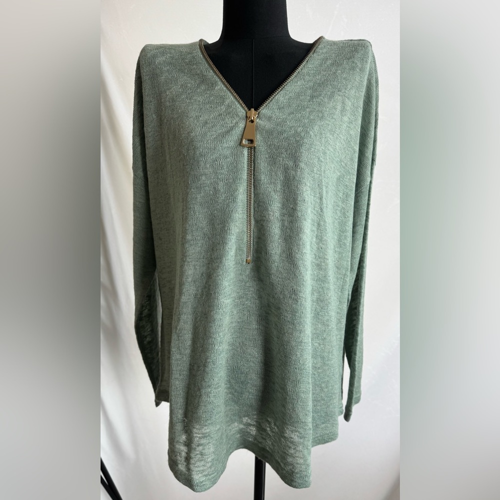 Soft Surroundings Sage Zip Up light sweater with Heathered Texture
